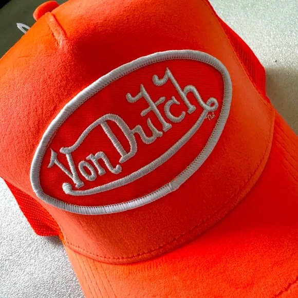 Von Dutch Neon Orange Velvet Trucker Hat - Picture 5 of 9